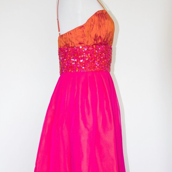 SCALA Dress Gradient Fushia Orange Requins Prom Wedding Small Sz 8 NEW - Picture 5 of 7